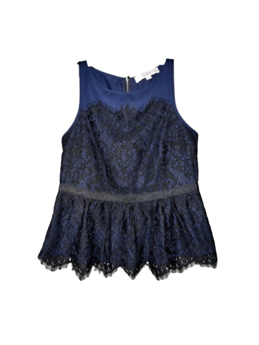 LOFT Blue & Black Lace Peplum Top Size 2P